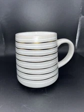 Thyme & Table Striped Grey White Gold Striped Stoneware 16 oz Coffee Cup/Mug