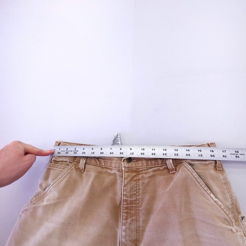 Vintage Carhartt B111 BRN Flannel Lined Canvas Pants Mens 33x36 Union USA *WORN* - Picture 11 of 16