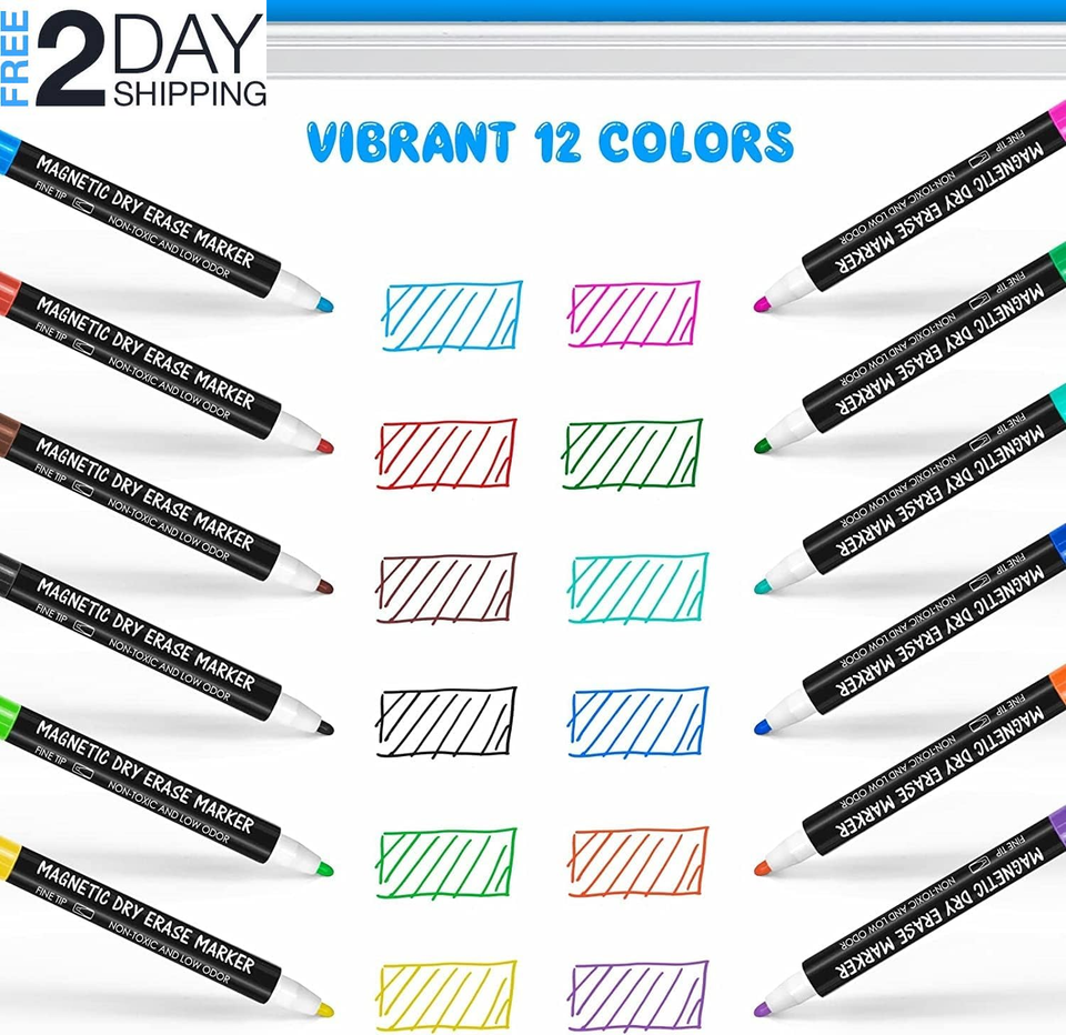 Whiteboard Markers 12 Count Colorful Fine Tip Dry Erase