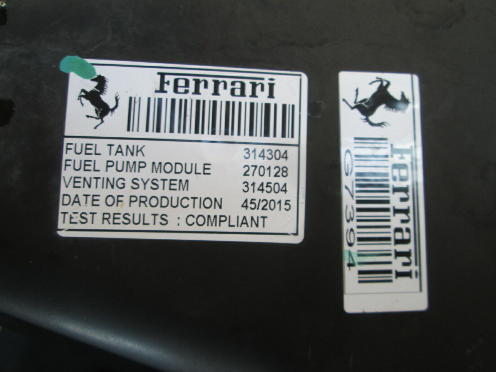 Ferrari 488 GTB LH Fuel Gas Tank # 314302