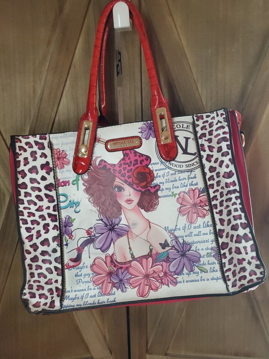 人気のUSED　BAG Nicole Lee X large handbag purse tote fuschia pink red wearable