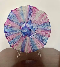 Italian Glass/Metallic/ Fused Glass /Centerpiece Bowl 14” Pink/Blue/ Stunning!