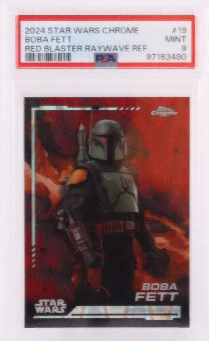 2024 TOPPS CHROME STAR WARS BOBA FETT RED BLASTER RAYWAVE REFRACTOR #19 PSA 9