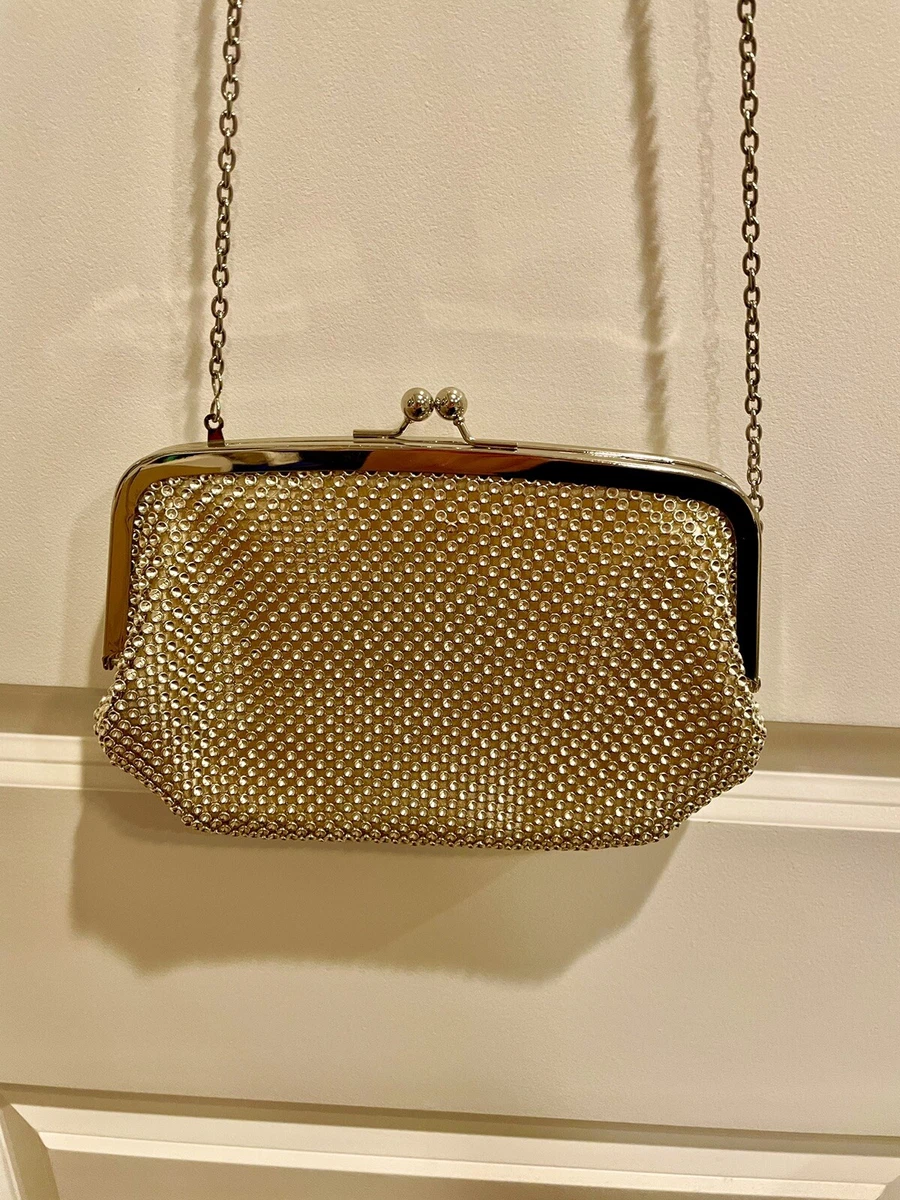 EUC Jessica McClintock HANDBAG Pale Gold Metallic Wedding Purse Silver  Chain | eBay
