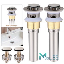 2x Bathroom Sink Drain With Overflow Pop Up Drain Basin Stopper Polished Chrome