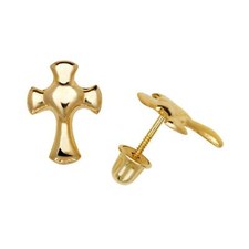 14K Yellow Gold Gorgeous Cross Stud Earrings for Women