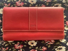 COACH Hampton Red Leather Trifold Envelope Wallet  7.75"x 4"