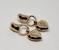 14k Yellow Gold Puffed Heart Drop Dangle Friction Back Love Earrings 1 1/8''