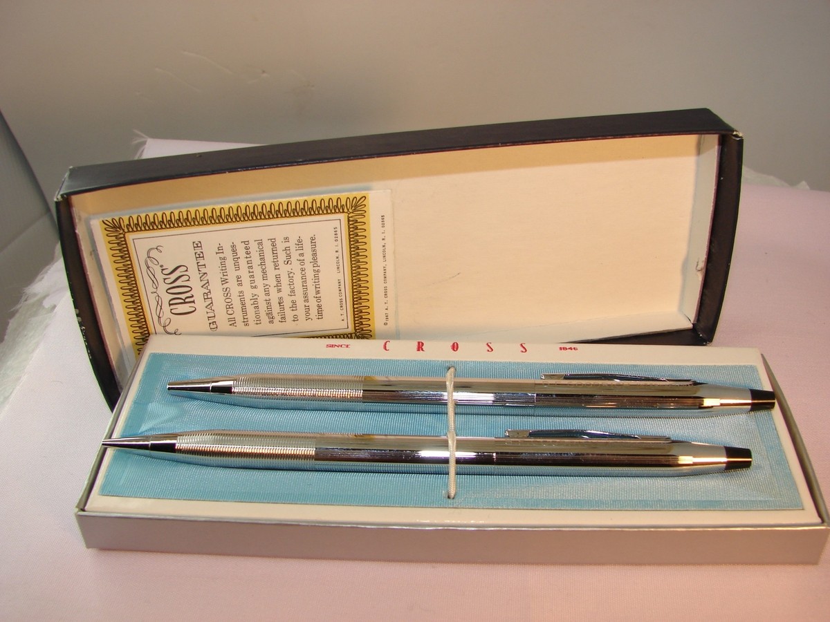 VINTAGE B.F. Goodrich CROSS CHROME PEN &amp; PENCIL SET ADVERTISING 