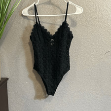 RB1 H M black crocheted bodysuit size small