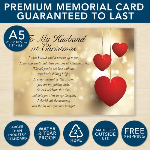 Tarjeta conmemorativa de Navidad para esposo - Tarjeta de tumba de Navidad en el cielo - impermeable Eco A5 - Imagen 3 de 15