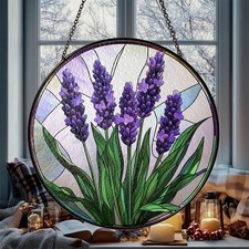 Lavender Stained Glass Style Suncatcher, Floral Window Hanging decor