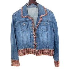 Vintage Liz Claiborne 100 Cotton Denim Button-Up Tweed Jean Jacket Large Petite