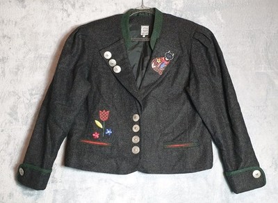 EGER German Wool Alpaca Embroidered Jacket UK M Grey Trachten Trachten