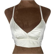Bralette Aerie Size M Ivory Satin Peach Lace Racerback Lined Unpadded Adjustable