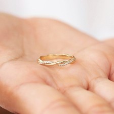 Round Cut Diamond Eternity Twisted Wedding Band 14k Yellow Gold Finish Size J-T