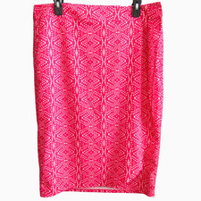 RipSkirt Hawaii Skirt L Pink White Batik Geometric Dot 26.5 In Length 3 Pockets