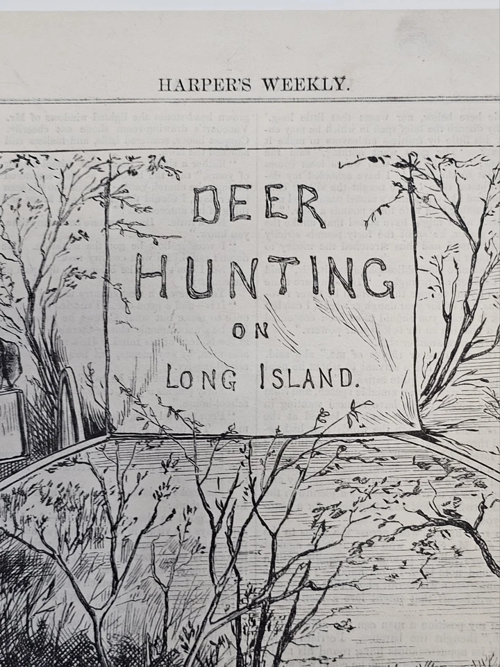 1873 Woodblock Engraving of Deer Huntung on Long Island, New York Foto 4 de 4