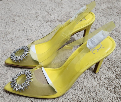 NY&C Womens 7 Slingback Lucite 4'' High Heel Shoes Yellow New York & Company