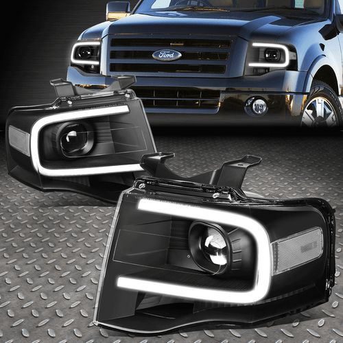 FOR 07-14 FORD EXPEDITION FRONT BUMPER LED DRL PROJECTOR HEADLIGHT BLACK/CLEAR - 第 1/10 張圖片