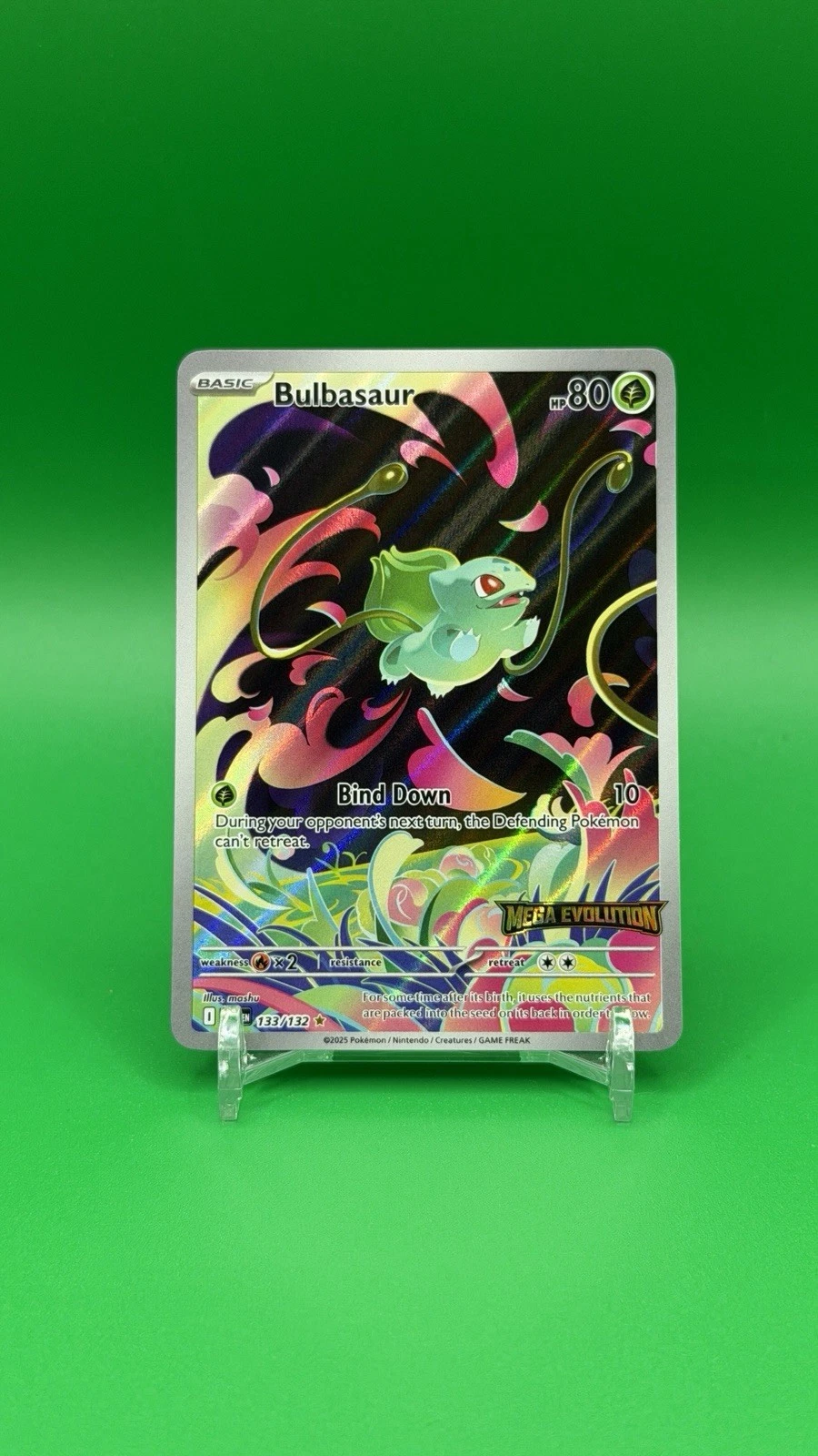 Bulbasaur Mega Evolution 133/132 Box Topper Stamped Promo Pokemon Card Mint / NM