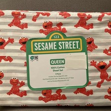 New Elmo Sesame Street Queen Sheet Set 4-Piece Cotton Sheets 200 TC