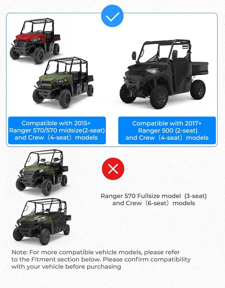 Ventana trasera transparente UTV para Polaris Ranger 570/500/EV/ETX/SP 570 tripulación 15-25 Foto 4 de 4