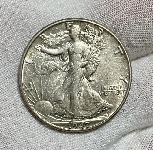 1947- Walking Liberty Half Dollar- AU+, Nice Original 50 Cent Silver Coin