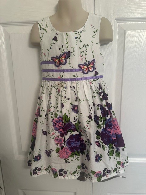 Sunny Fashions Girls Size 4/5 White Floral Sleeveless Dress