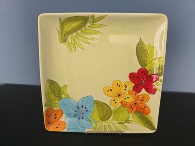 Gates Wear Square Green 11'' Plate Tray Jungle Flowers Vintage