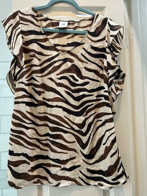 CAbi Zebra Print Flutter Sleeve Blouse 3771 Polyester Womens Sz Med Animal Print