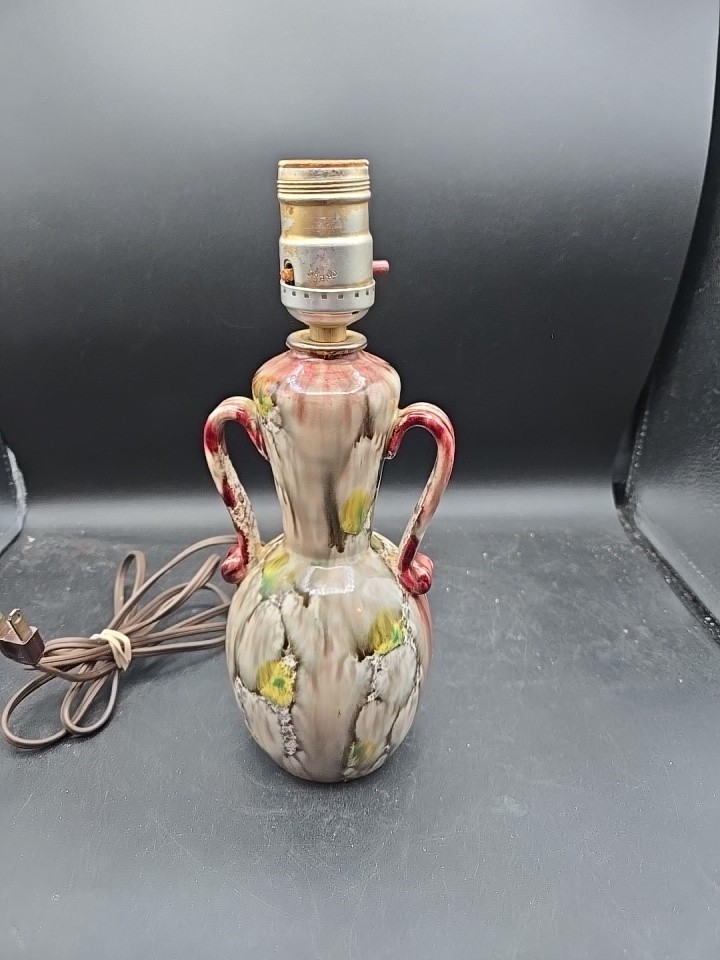 Mid-Century Modern Glazed Pottery Italy Earth Tone Lamp No Shade Vintage Retro
