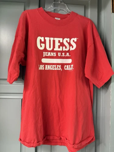 Vintage Guess Jeans USA T-shirt. Early 1990s Large Red Cotton