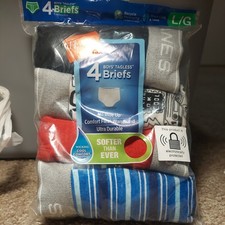Hanes Boys Size L 14-16 Cotton Tagless No Ride Up Briefs Underwear 4 Pk New