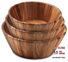 Wooden Salad Bowl Set of 3 Wood Bowls for Serving  Large, Medium 3 Piece Round