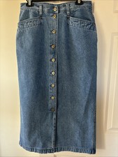 Christopher  Banks Faded Denim Midi Skirt Size 12 Hippie Boho Festival Western 