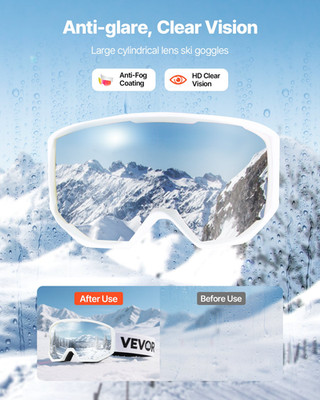 VEVOR Ski Goggles, Cylindrical Lens with Pink Revo Coating, OTG Anti fog Snow Go