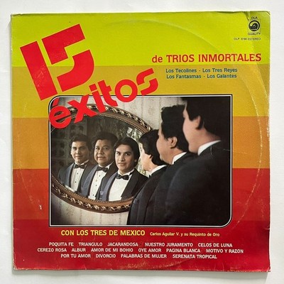 LOS TRES DE MEXICO-15 EXITOS DE TRIOS INMORTALES-1987 MEX LP AUTOGRAPHED STAINED