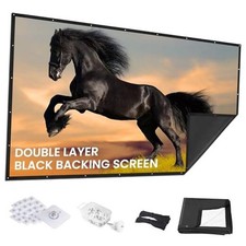 100 inch Projector Screen Upgraded- Black Backing, Straight Edges, Foldable,