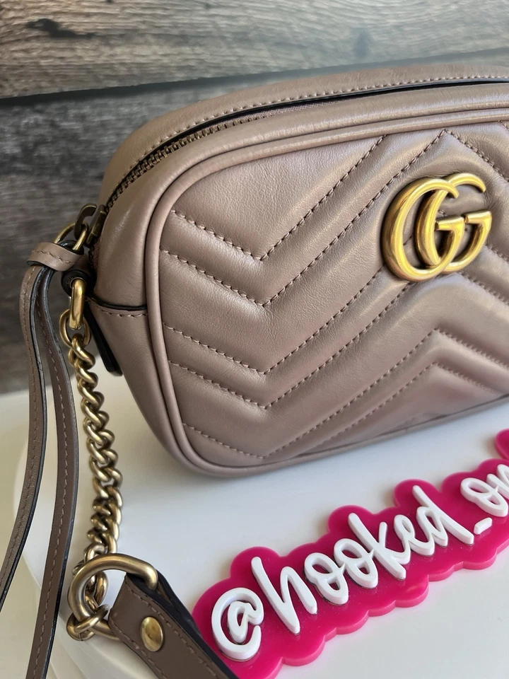 Gucci Marmont Mini Crossbody Dusty Rose Pink Matelasse Leather Purse USA SELLER - Image 3 of 4