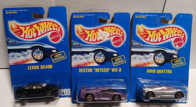1990's Hot WHeels Blue Card #207 208 209 Avus Quattro Vector Avtech WX-3, Lexus