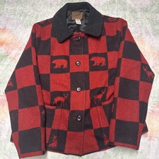 Vintage Pendleton Virgin Wool Wilderness Jacket Size Medium Red Black Plaid