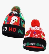 2 Pack LED Christmas Light-up Sweater Hats, Colorful Flashing Knitted Beanie