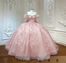 Pink Quinceanera Dresses with Bow Sweet 15 16 Birthday Party Princess Ball Gowns