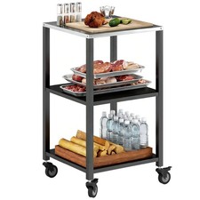 Grillwagen 3-Etagen Grilltisch mit Edelstahl Arbeitsfläche Rollen mobiler