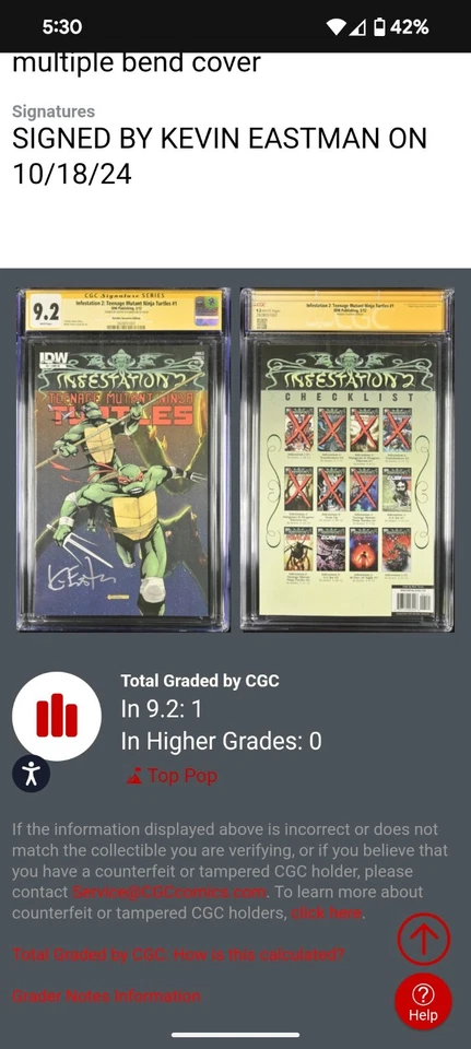 Infestation 2: Teenage Mutant Ninja Turtles #1 Tentacle Variant CGC 9.2 Signed - Image 3 of 4