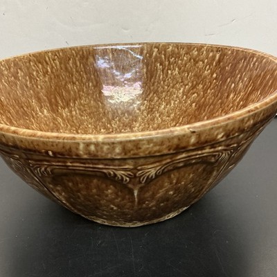 Antique Primitive Yellowware Large Mixing Bowl 12  Wide Very Heavy