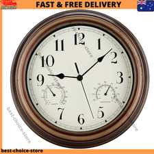 Waterproof Indoor Outdoor Wall Clock with Temperature and Humidity Display, Brow
