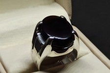 Blood Red Yemeni Aqeeq Ring for Men Handmade Sterling Silver 925 Carnelian Band