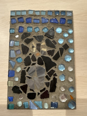 Handgefertigte Katze Mosaik Kunst - Unikat 13cm x 20cm Fliesenkunstwerk - Blau & Schwarz